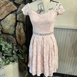 Scala Embellished Pink Off-Shoulder Mini Dress